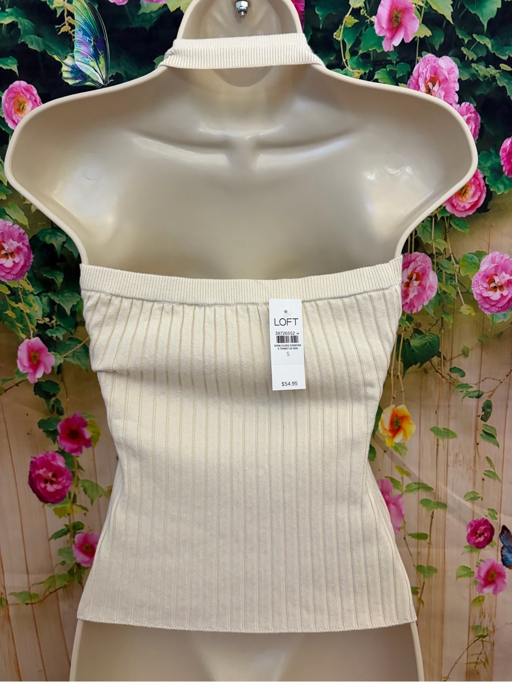 LOFT Cream Ribbed V-Neck Halter Knit Tank - Picture 5 of 9